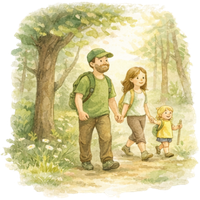 Ilustrace rodiny venku