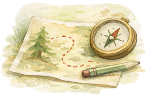Ilustrace mapy a kompasu