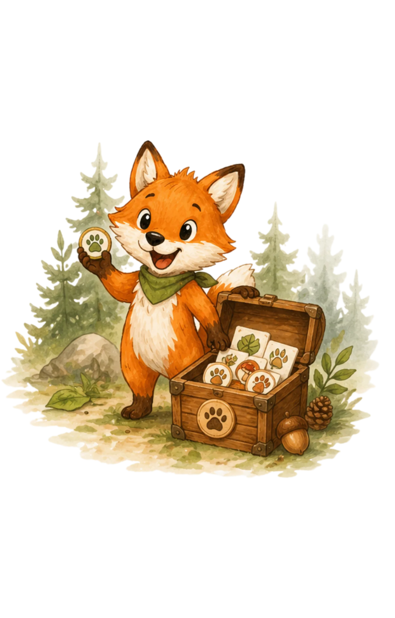 Mascot Wilda with treasure chest